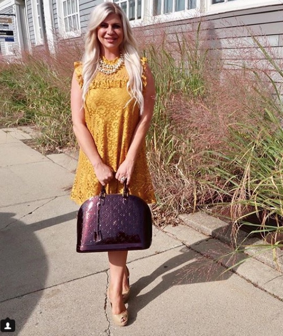 Shannon Lazovski in Gold Dress Instagram